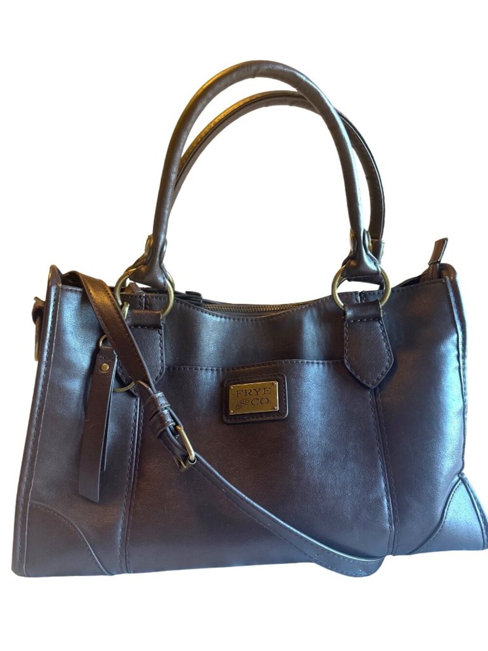 Frye & Co. Espresso Brown Faux Leather Satchel Shoulder Bag Dark Academia Office